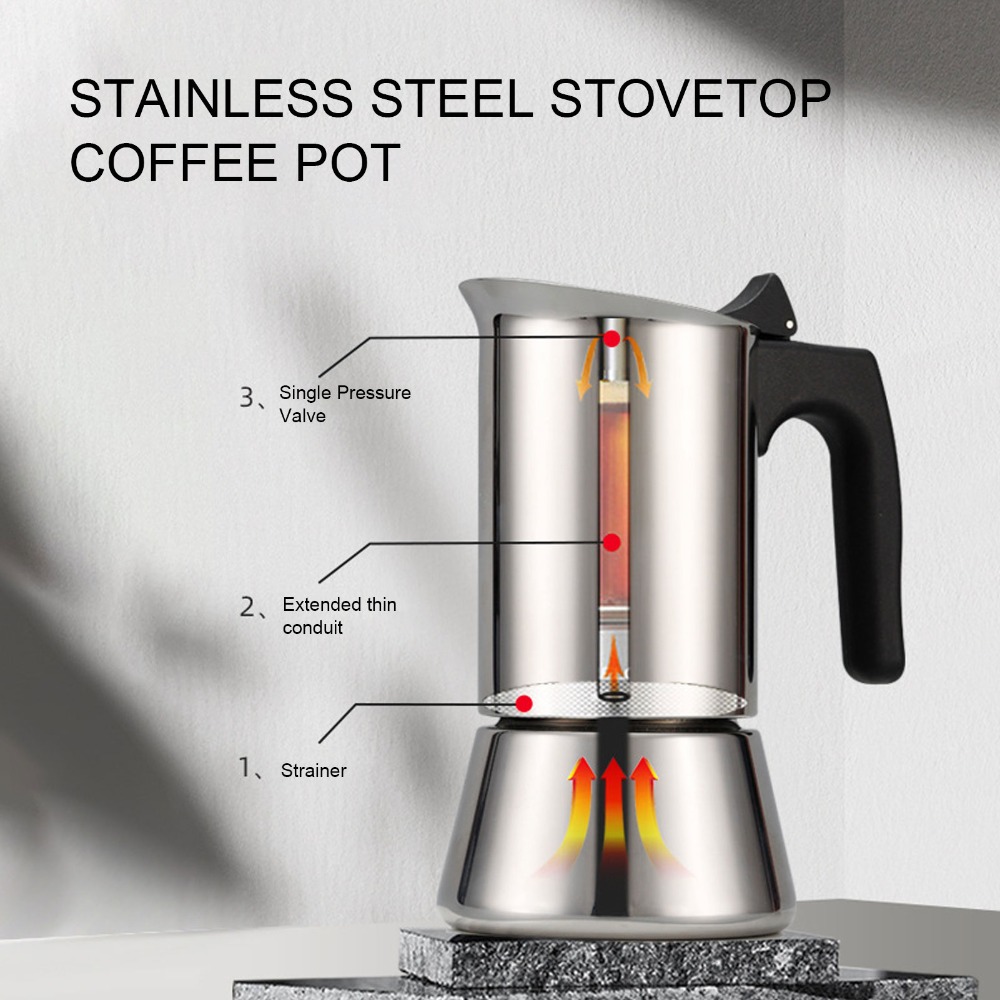 Moka Pot Stove - Caffettiera Moka in Acciaio Inox, Grande